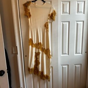Elegant Cream and Gold Lace Dress